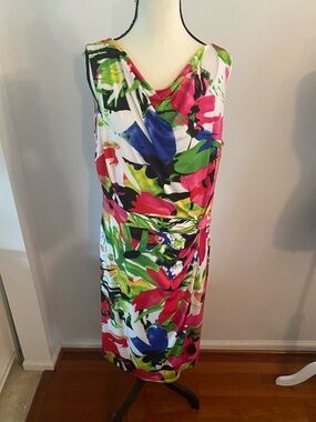 Ralph Lauren size 14W drap neckline colorful dress